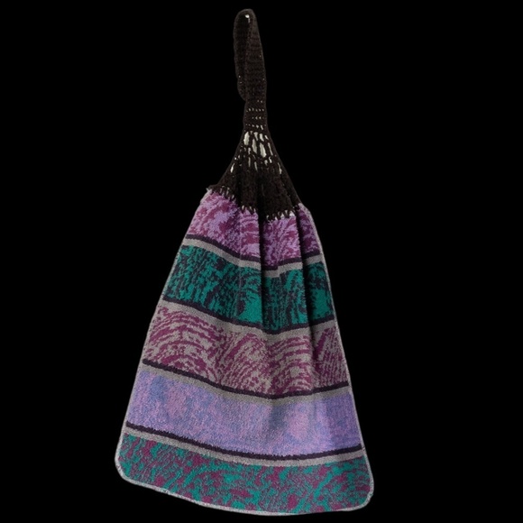 Vintage Hand Towel with Crochet Loop 90s Multi-Pattern  Postmodern Funky Artsy - Picture 6 of 7